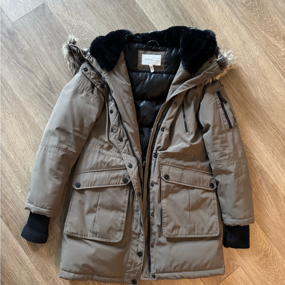 Women’s BCBG Parka Coat with Fur Trim